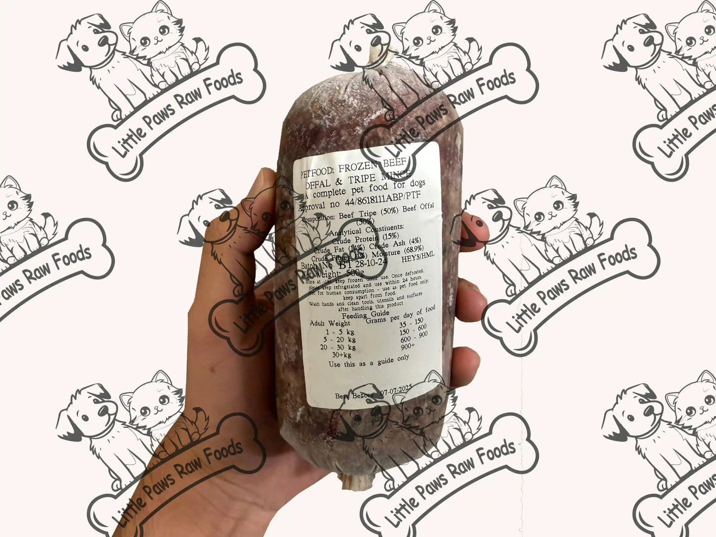 Frozen Beef and Tripe Dog Food 10kg or 20kg Box - Little Paws Raw Foods
