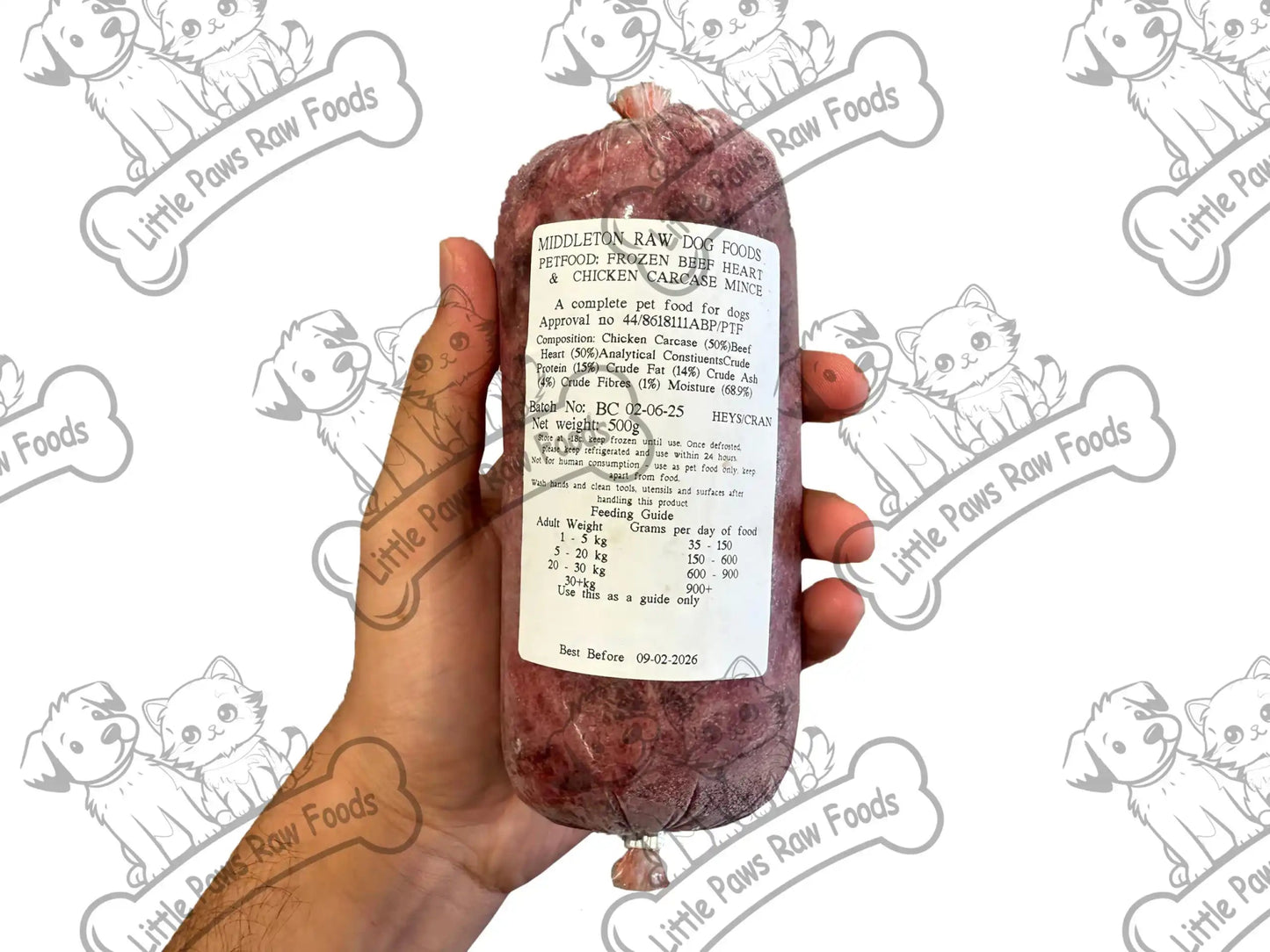 Frozen Beef Heart and Chicken Dog Food 20kg Box - Little Paws Raw Foods