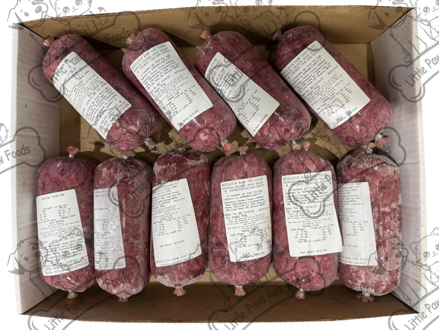 Frozen Beef Heart and Chicken Dog Food 20kg Box - Little Paws Raw Foods