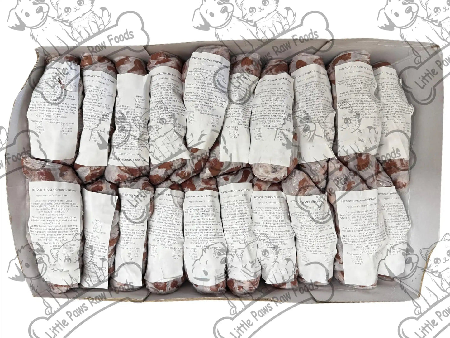 Frozen Chicken Hearts for Dogs and Cats 500g Bags 4kg Box - Little Paws Raw Foods