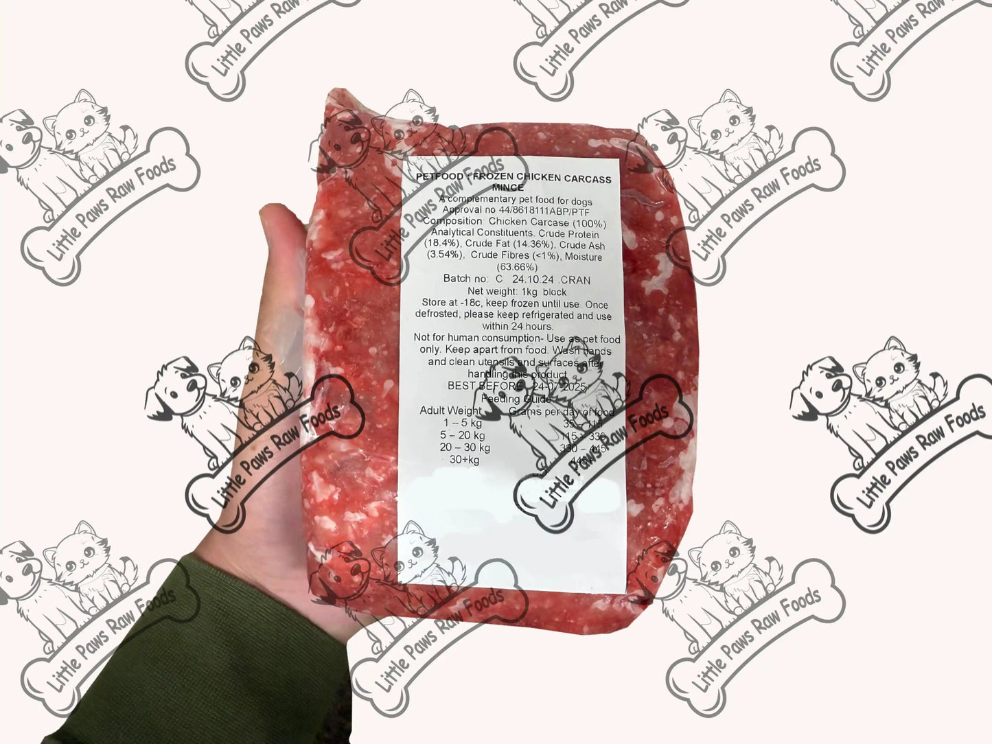 Frozen Chicken Mince Dog Food 24 x 1kg Bags 24kg Box - Little Paws Raw Foods