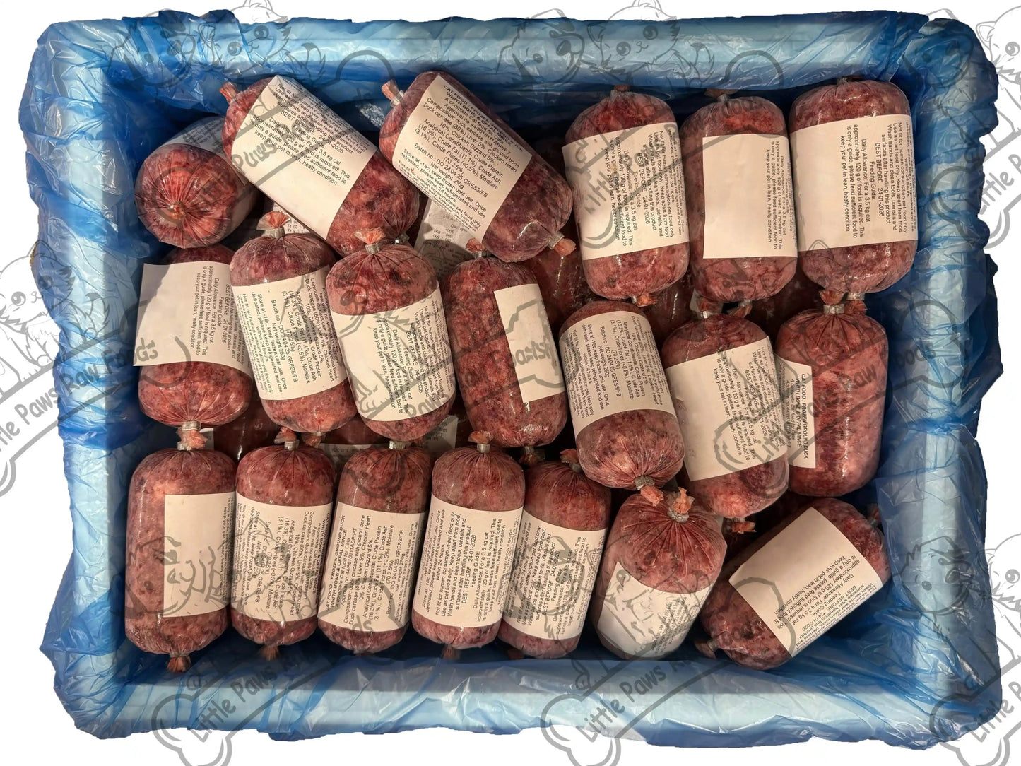 Frozen Duck Mince Cat Food 250g Chubs in 4kg or 12kg Box - Little Paws Raw Foods