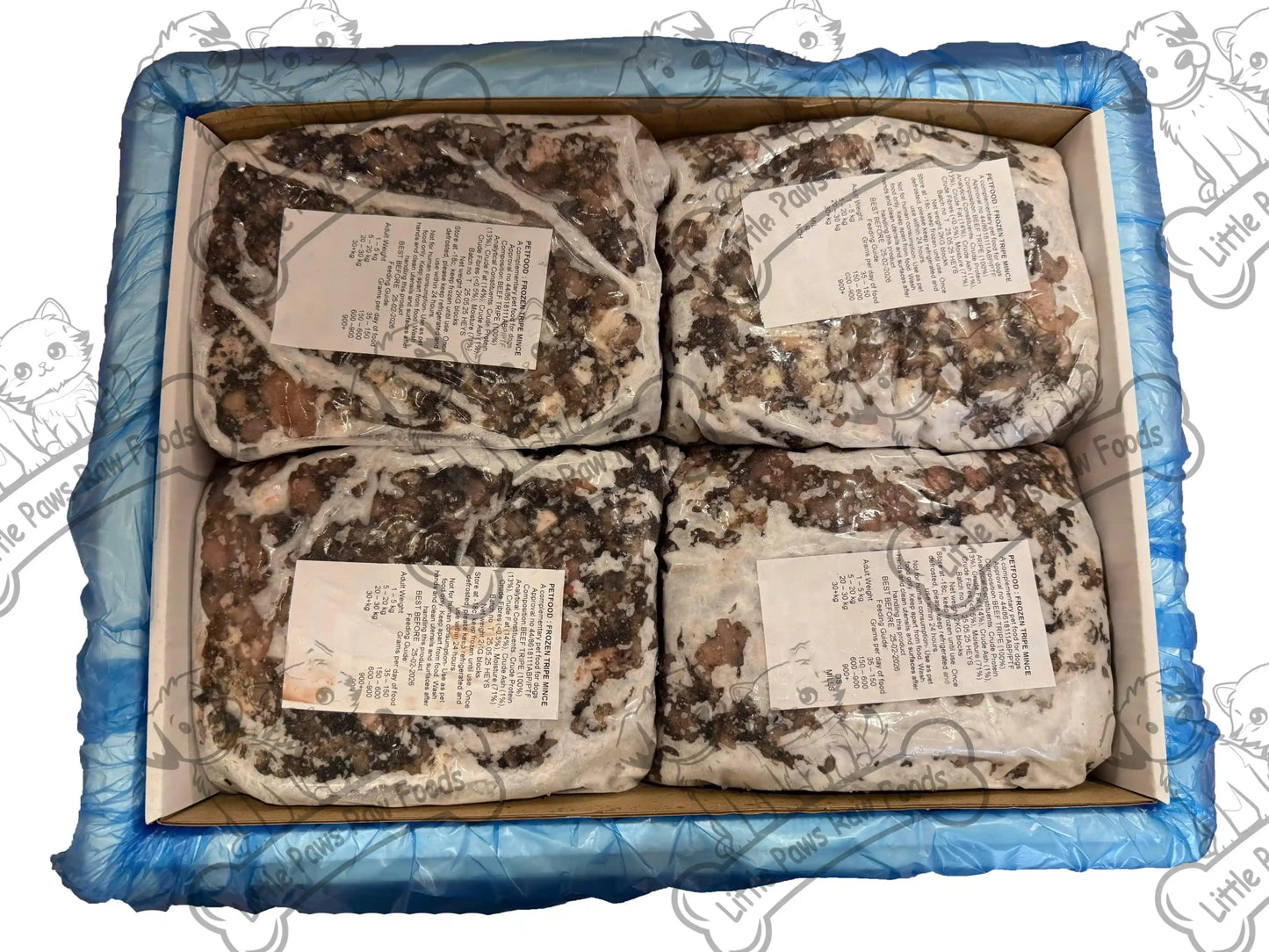 Frozen Green Tripe Dog Food 12 x 2kg Bags 24kg Box - Little Paws Raw Foods