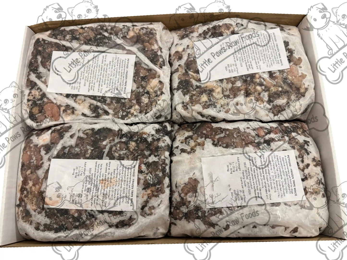 Frozen Green Tripe Dog Food 12 x 2kg Bags 24kg Box - Little Paws Raw Foods