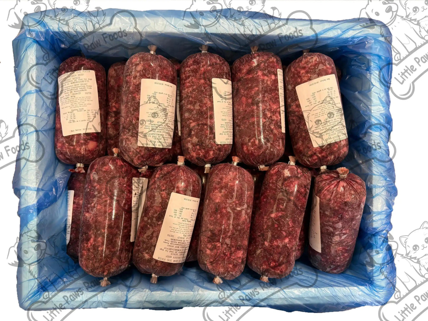 Frozen Beef Hearts for Dogs 20 x 500g Chubs 10kg Box - Little Paws Raw Foods