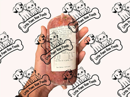 Chicken and Veg Frozen Dog Food 40 x 500g Chubs 20kg Box - Little Paws Raw Foods
