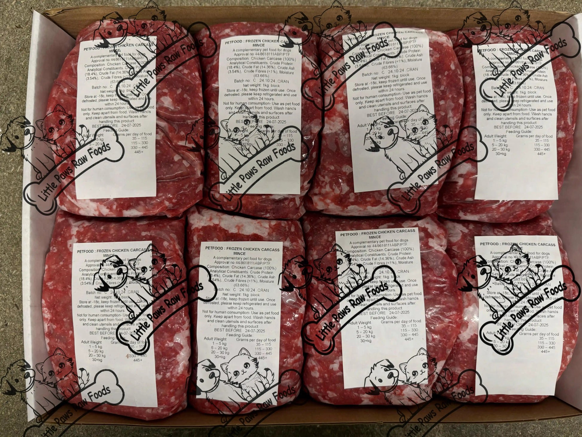 Frozen Chicken Mince Dog Food 24 x 1kg Bags 24kg Box - Little Paws Raw Foods