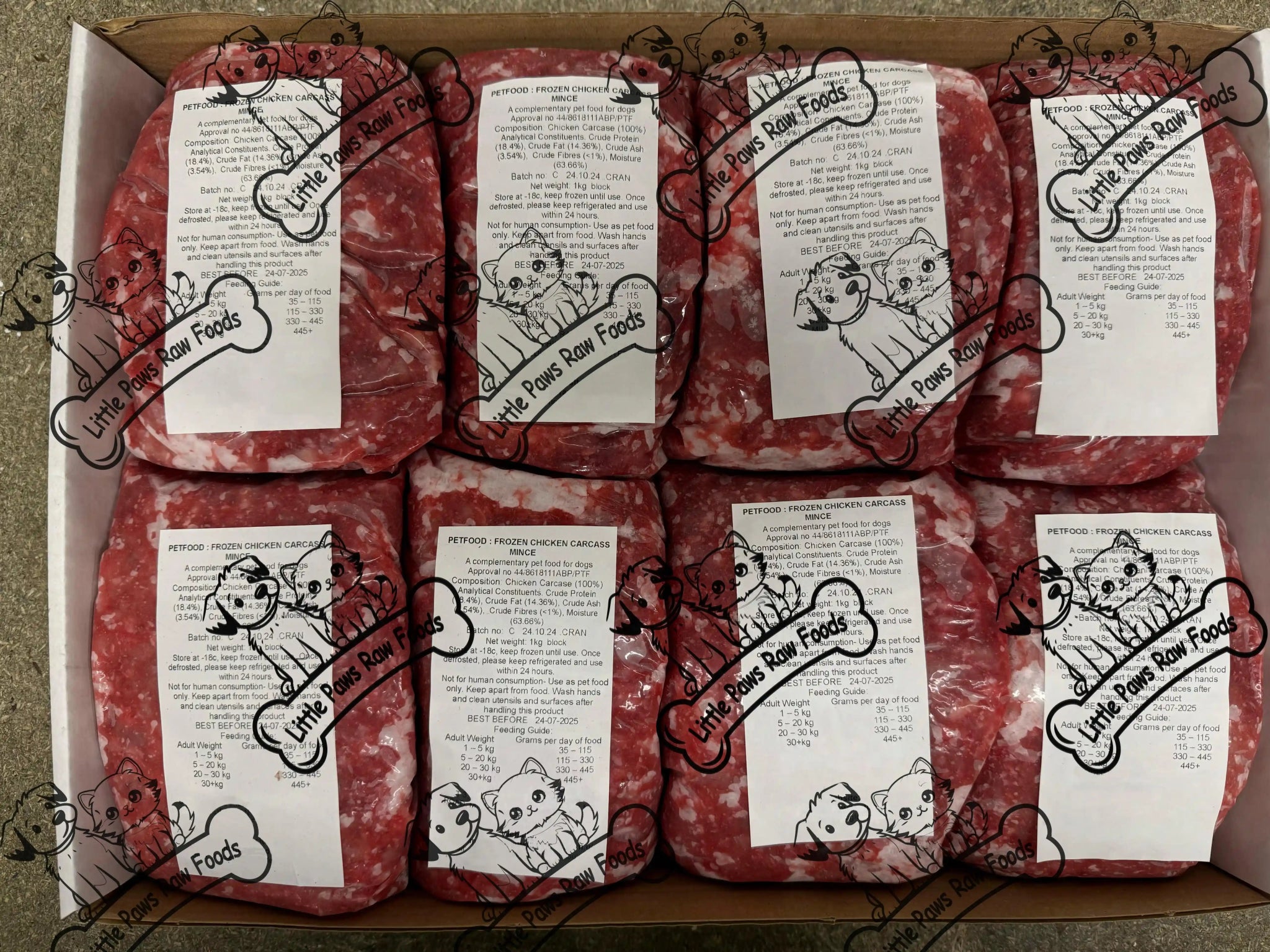 Frozen Chicken Mince Dog Food 24 x 1kg Bags 24kg Box - Little Paws Raw Foods
