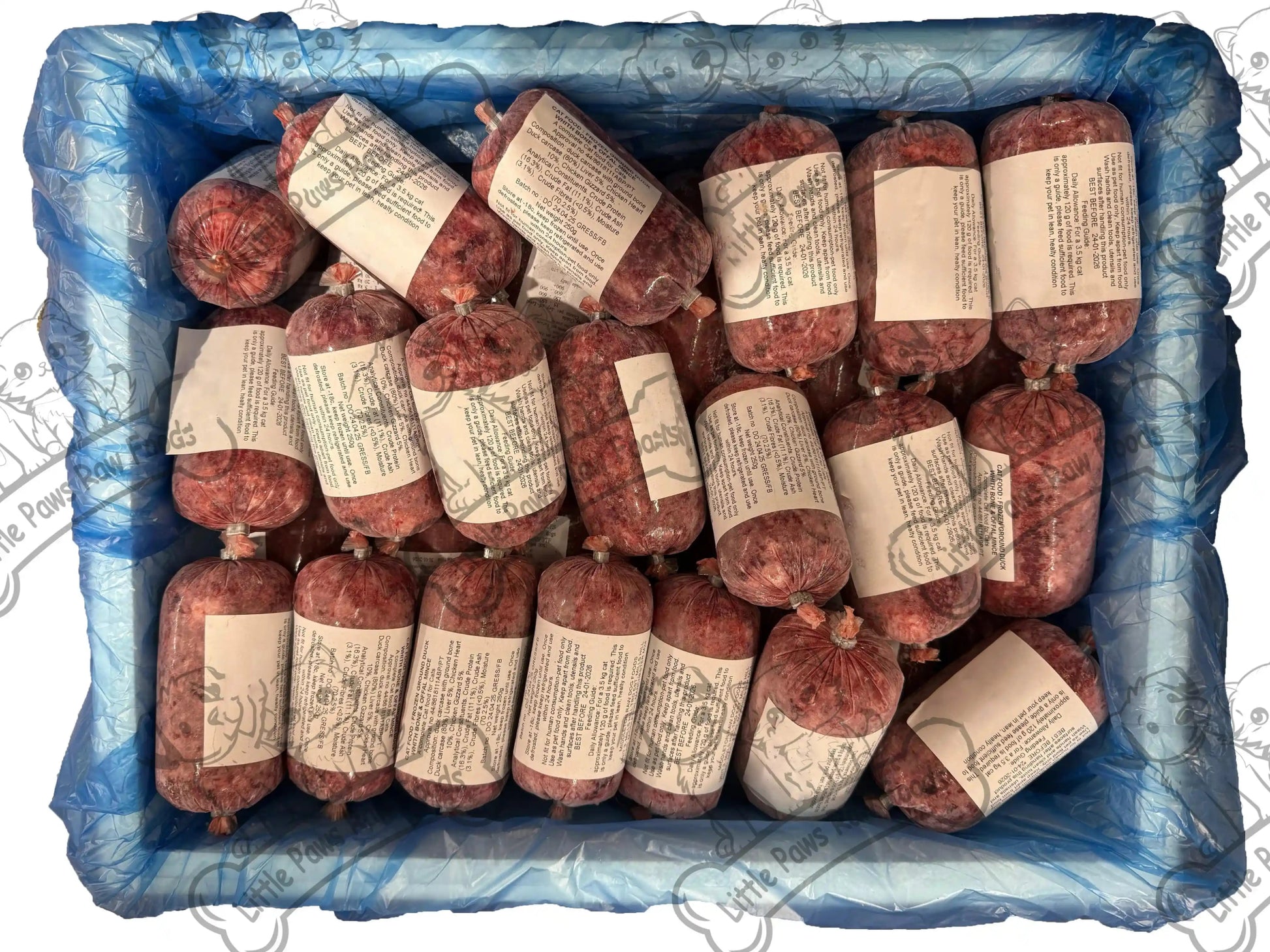 Frozen Duck Mince Cat Food 250g Chubs in 4kg or 12kg Box - Little Paws Raw Foods