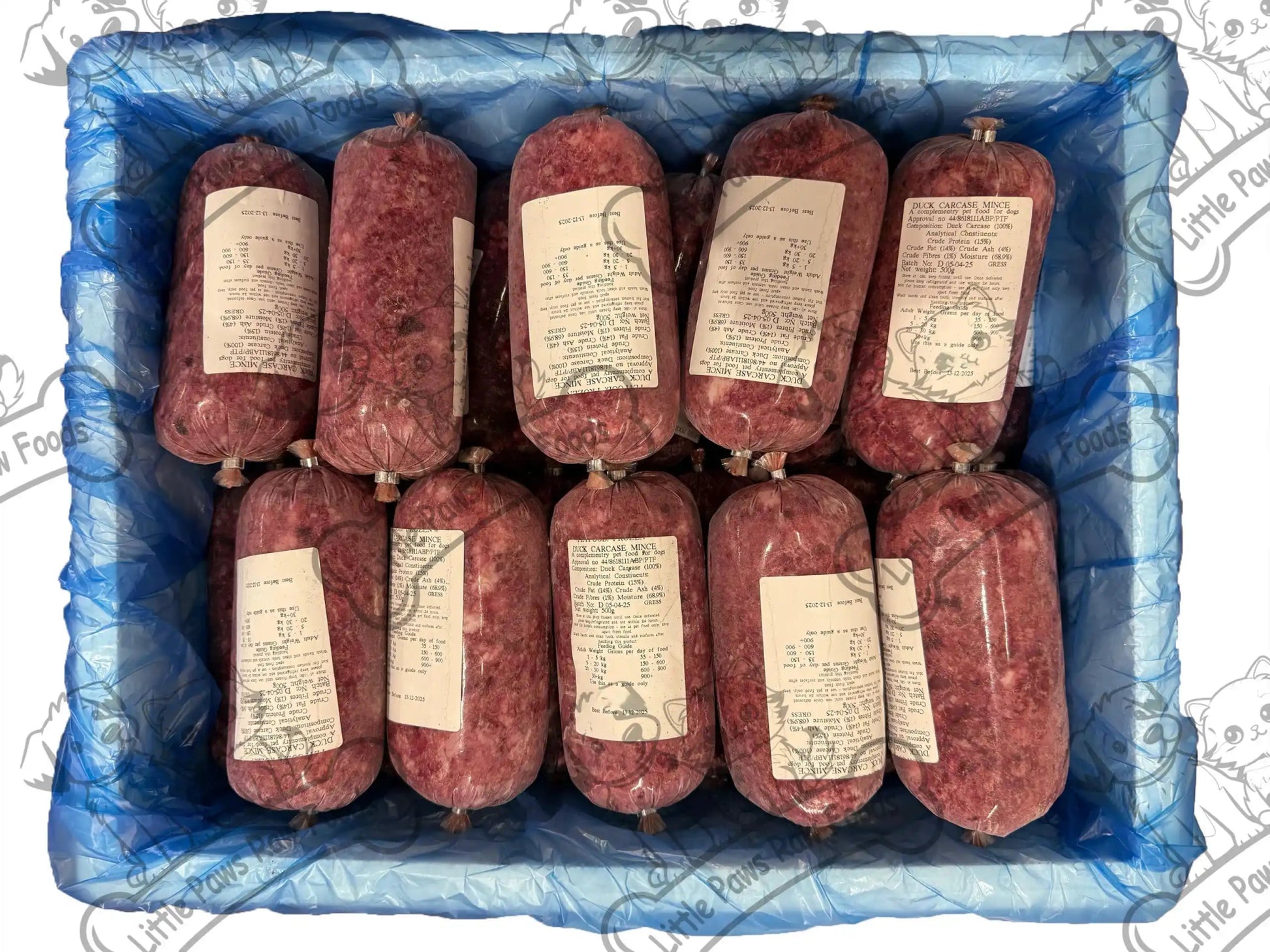 Frozen Duck Mince Dog Food 40 x 500g Chubs 20kg Box - Little Paws Raw Foods