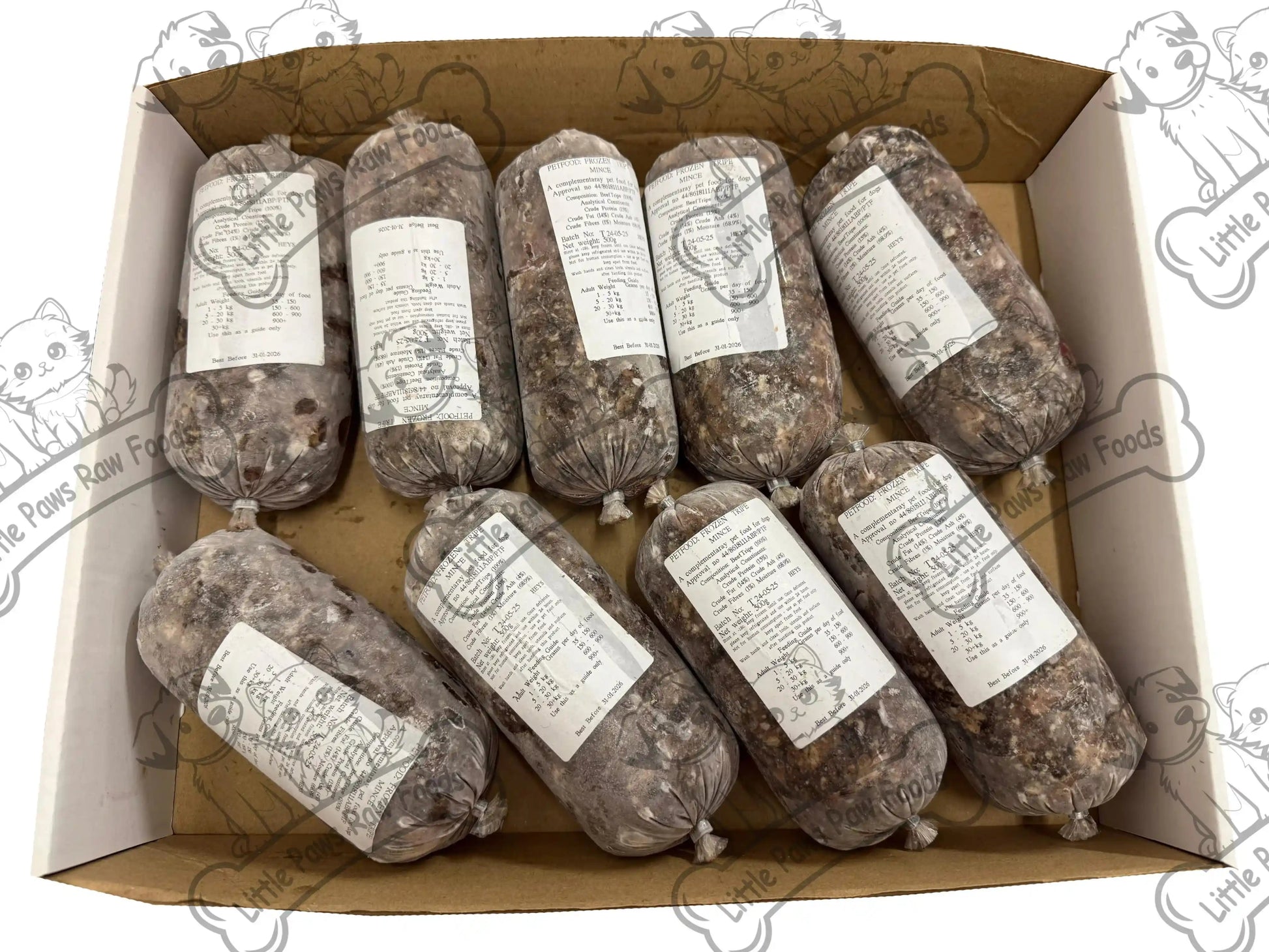 Frozen Green Tripe Dog Food in 10kg 14kg or 20kg Box - Little Paws Raw Foods