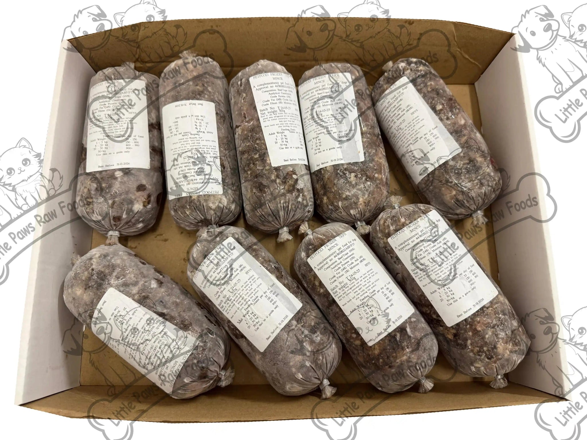Frozen Green Tripe Dog Food in 10kg 14kg or 20kg Box - Little Paws Raw Foods
