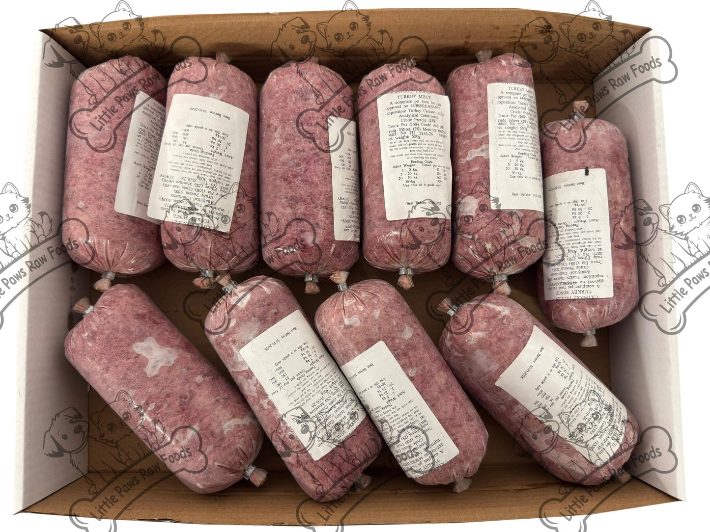 Turkey Mince 28 x 500g chubs 14kg box - Little Paws Raw Foods